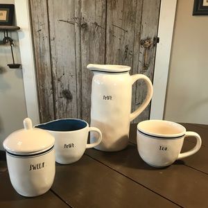 Rae Dunn Pitcher, Mug, Creamer, Sugar Set